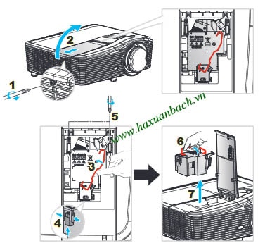 Cách thay bóng đèn máy chiếu Optoma X515